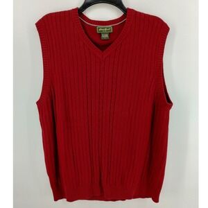 Eddie Bauer Mens Red Cable Knit V Neck Sweater Vest Cashmere Blend Size Large‎